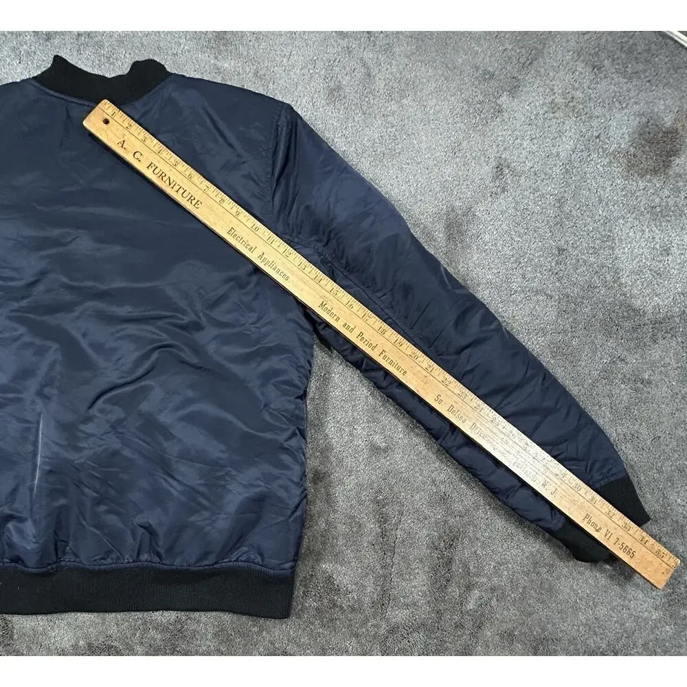 Men LG Buffalo David Bitton Blue Bomber Jacket Zip Elastic Ribbed Waist & Sleeve